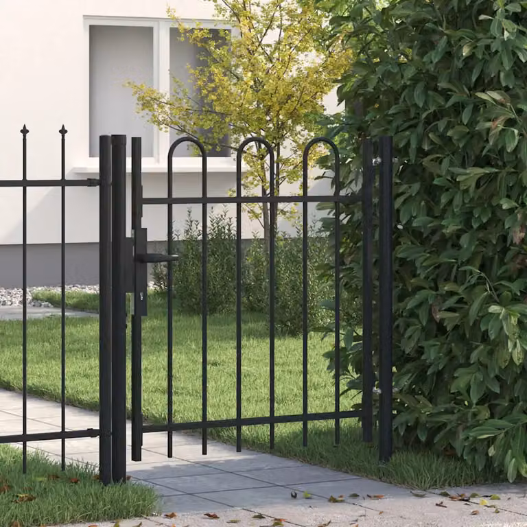 vidaXL Cancello per recinzione BOXTEL a singola anta in acciaio con parte superiore ad arco, Nero e Grigio, L: 100 cm, H: 150 cm