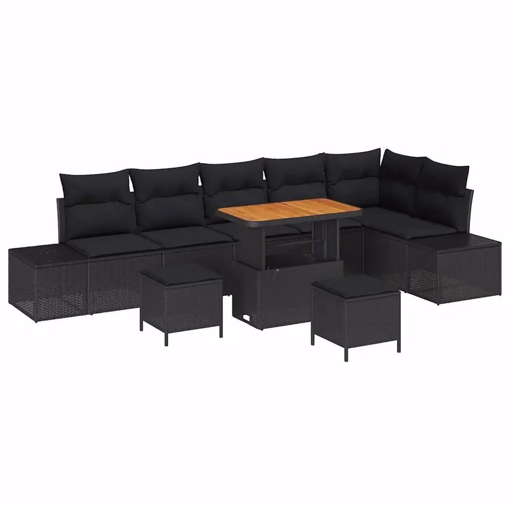 vidaXL Set Divano da Giardino a Forma di U con 9 Pezzi, Nero, con Cuscini e Tavolino da Esterno – 2