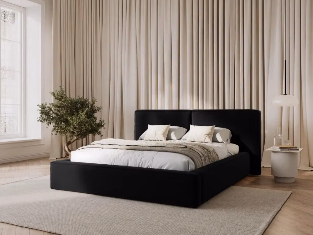 Letto con cassettone e testiera doppia Arendal di Cosmopolitan Design in velluto nero L/P/H: 200 x 228 x 251 cm – 2