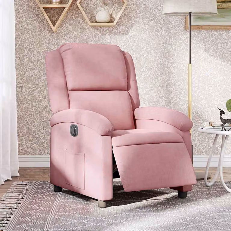 vidaXL Poltrona Elettrica Reclinabile in Velluto Rosa con Funzione Relax e Braccioli