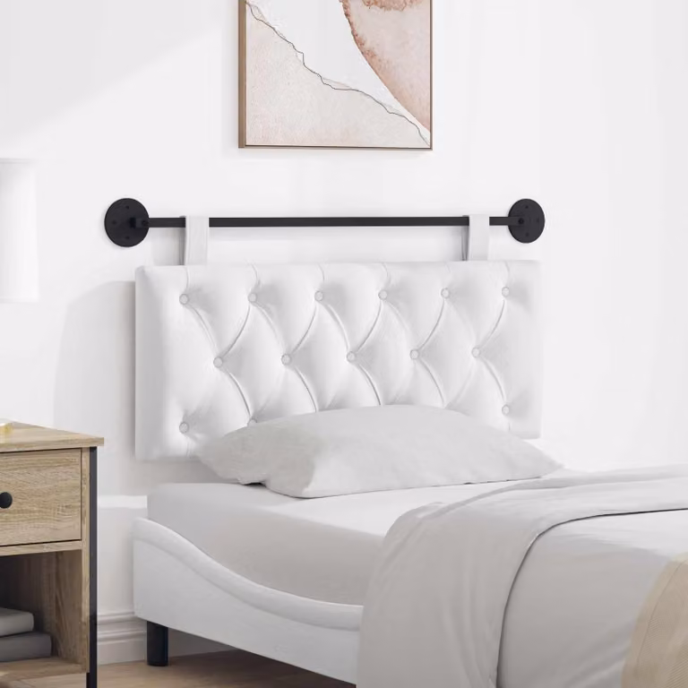 Testiera sospesa vidaXL in tessuto bianco con pannello imbottito e struttura in legno e metallo