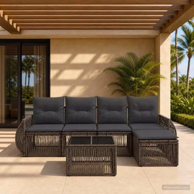 Set Divano da Giardino a L con Poltrona e Tavolino vidaXL, 6 Pezzi, Grigio e Antracite – 1