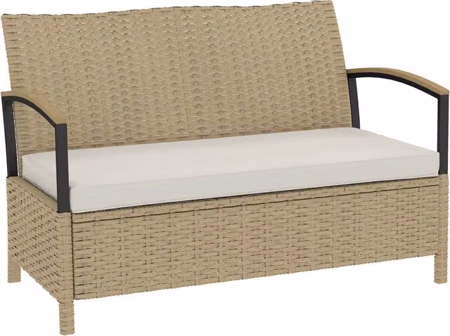 Panca Contenitore 125L con Cuscino Imbottito, in Metallo, 123x70x82 cm, Cachi