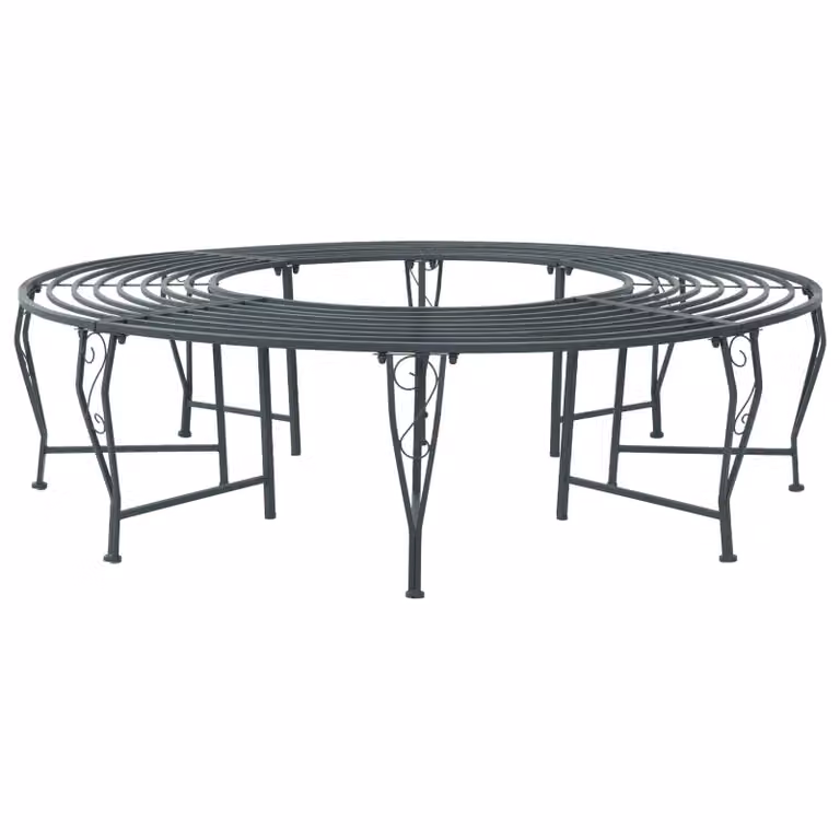 Panchina per alberi da 8 posti vidaXL in acciaio Grigio Argento Ø 160 x 44 cm