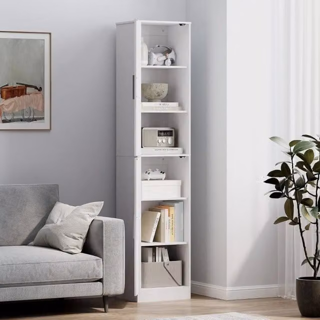 Mobile bagno moderno WISHDOR con 2 ante e ripiani interni, L/P/H: 40 x 35 x 180 cm, bianco opaco