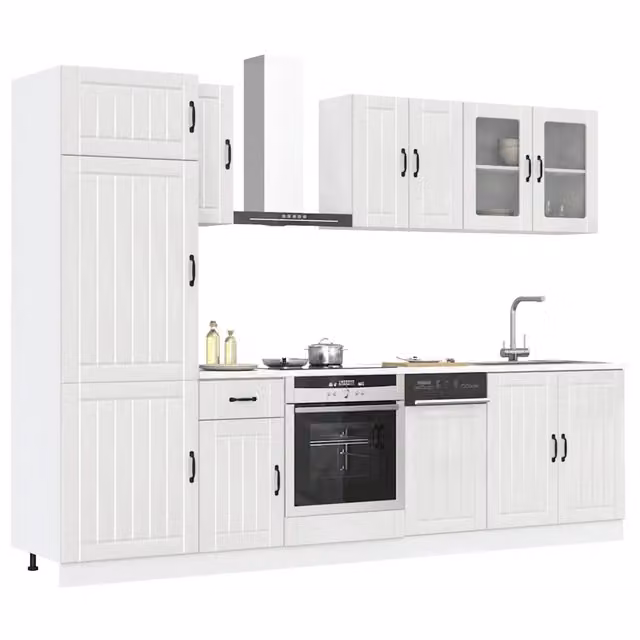 Set di mobili da cucina vidaXL composto da 8 pezzi in bianco lucido con ante in vetro e struttura in MDF e legno