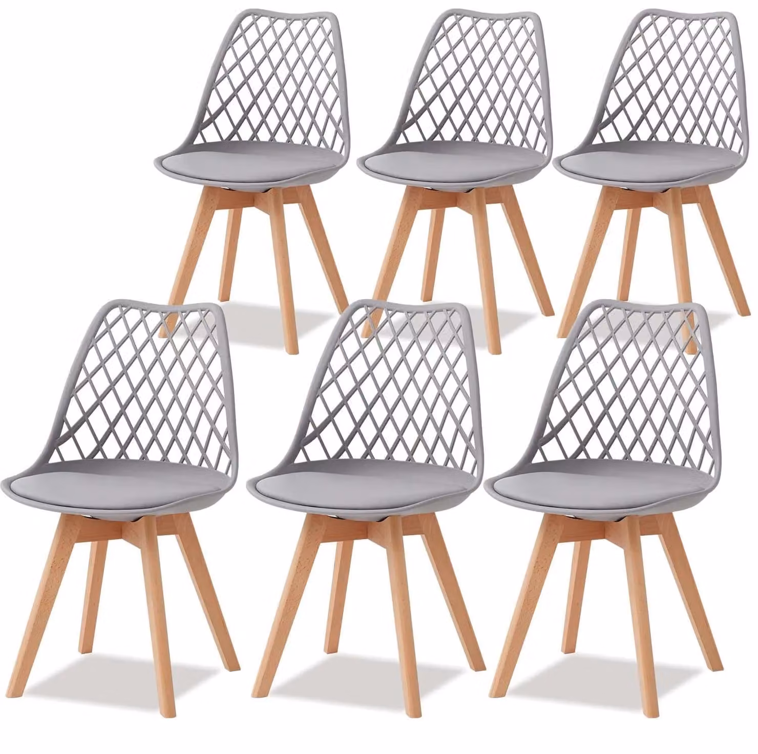 Sedie da pranzo scandinave - Set da 6 - Sedie per cucina - Design moderno e minimalista - Seduta in plastica - Gambe in legno - Adatte per sala da pranzo e cucina - Grigio