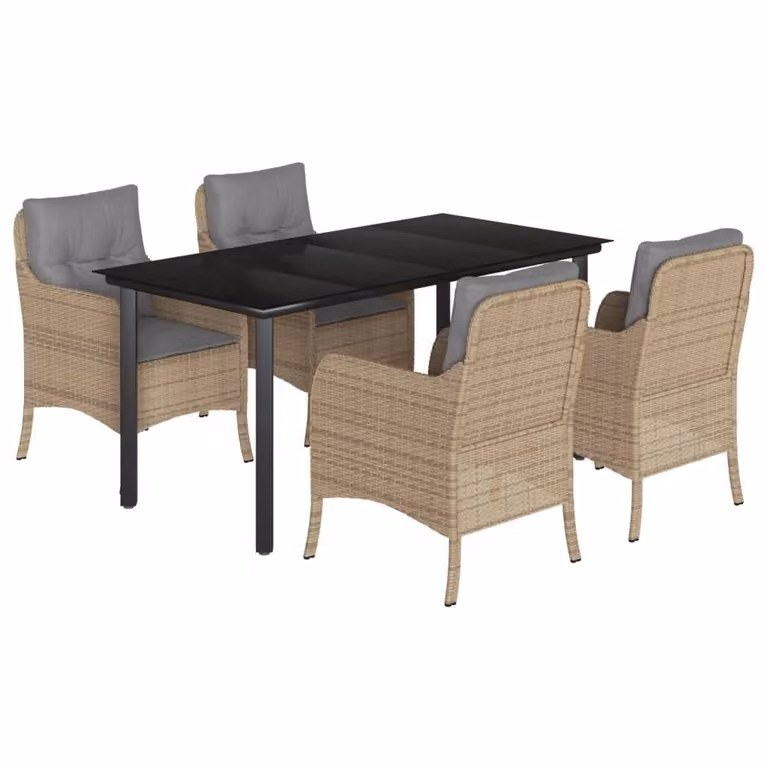 Set da Pranzo da Giardino 5 pz con Cuscini Beige in Polyrattan