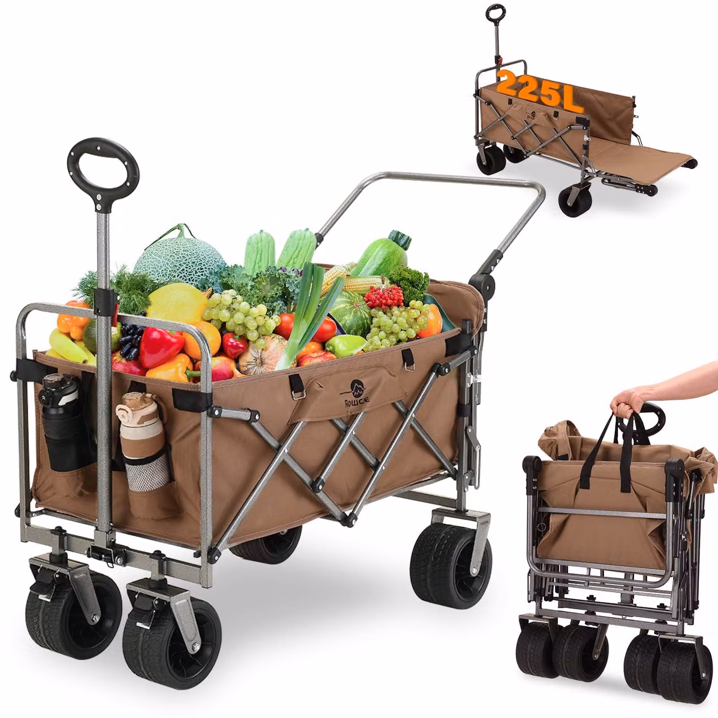 Carrello pieghevole, con ruote larghe, capacità di carico di 120 kg, ideale per giardino e campeggio