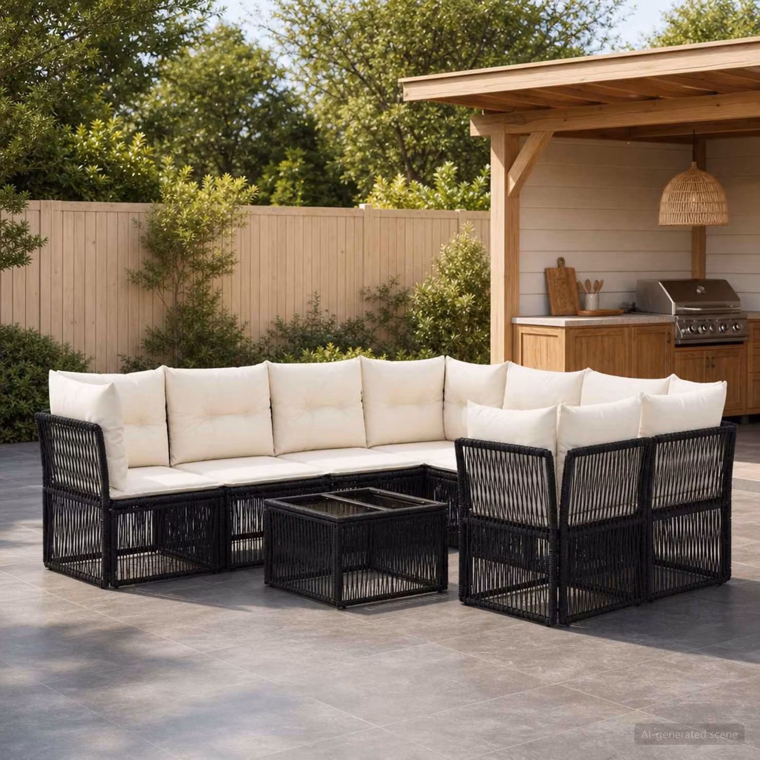 Set Divano da Giardino vidaXL 9 pz Nero in Polyrattan con Cuscini e Tavolino da Caffè