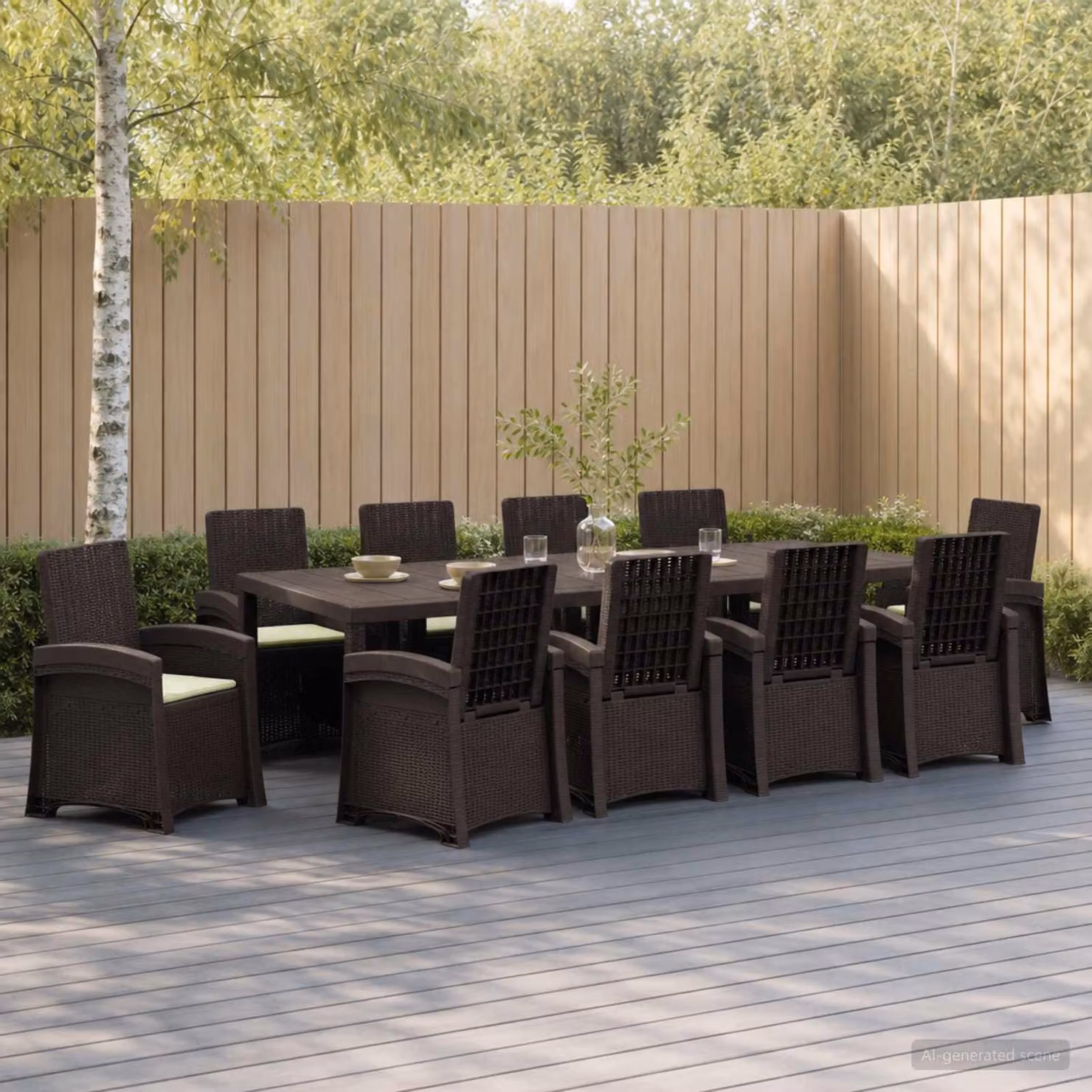 Set da pranzo per giardino e terrazzo vidaXL in rattan marrone e beige, 11 pezzi