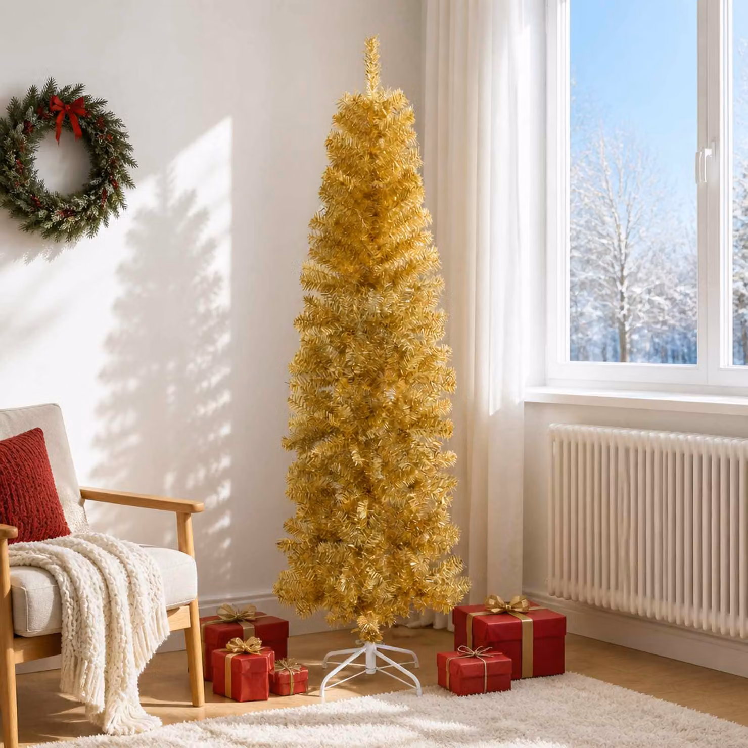 vidaXL Albero di Natale Artificiale Sottile 180 cm PVC e Acciaio Oro