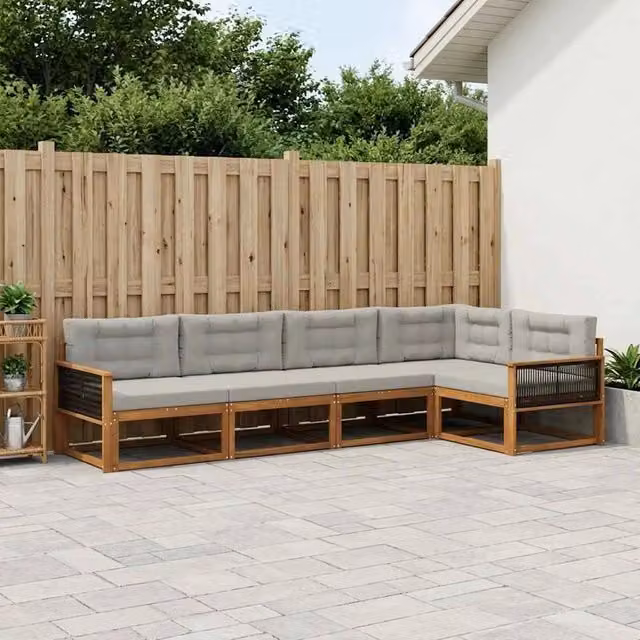 Set di divani da esterno 6 pz Naturale e Grigio chiaro 3382604