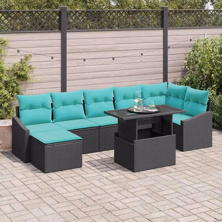 Maison Exclusive - Set da giardino composto da 8 pezzi. Divano e poltrone in rattan sintetico, colore nero e blu