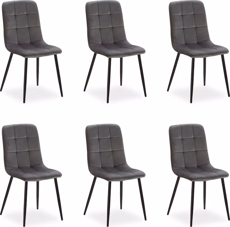 Homestyle4u Set da 6 sedie da sala da pranzo, sedie imbottite in velluto, sedie da cucina in metallo con rivestimento in lino grigio