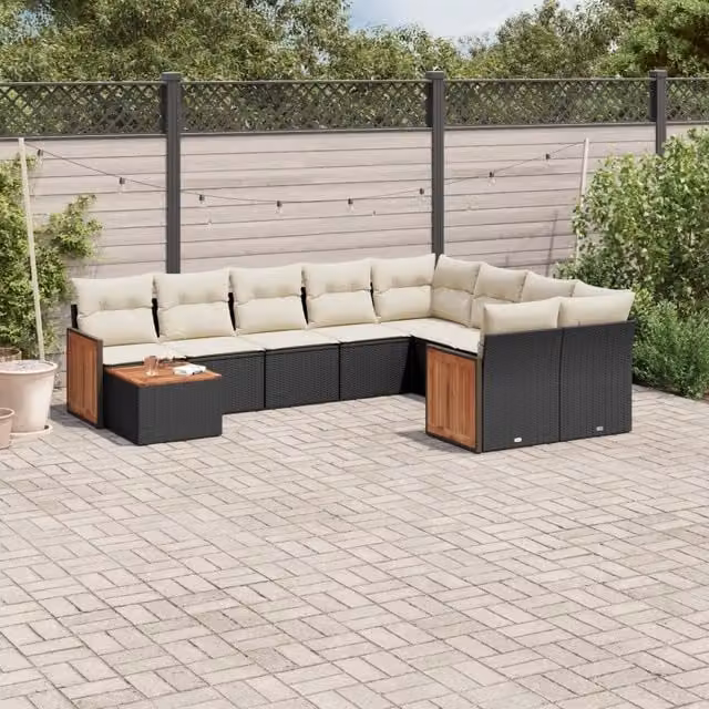 Set Divani da Giardino 10pz con Cuscini in Polyrattan Nero 3227995