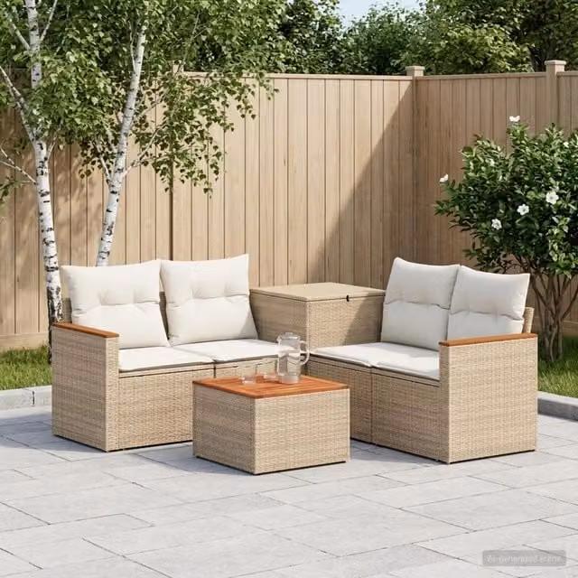 Set di divani 6 pz Beige e Bianco Crema 55 x 55 x 37 cm 3447628