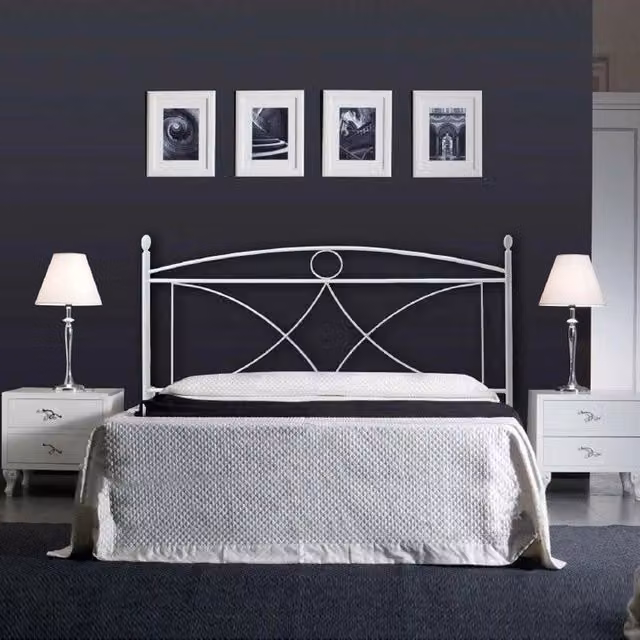 Letto in ferro matrimoniale con giroletto in ferro Bianco ALICE 166x202x h128 cm
