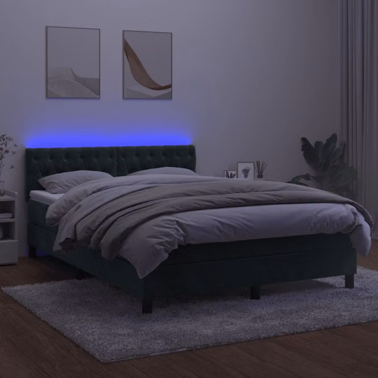 Maison Exclusive - Letto a Molle con Materasso e LED Verde Scuro 140x200cm Velluto