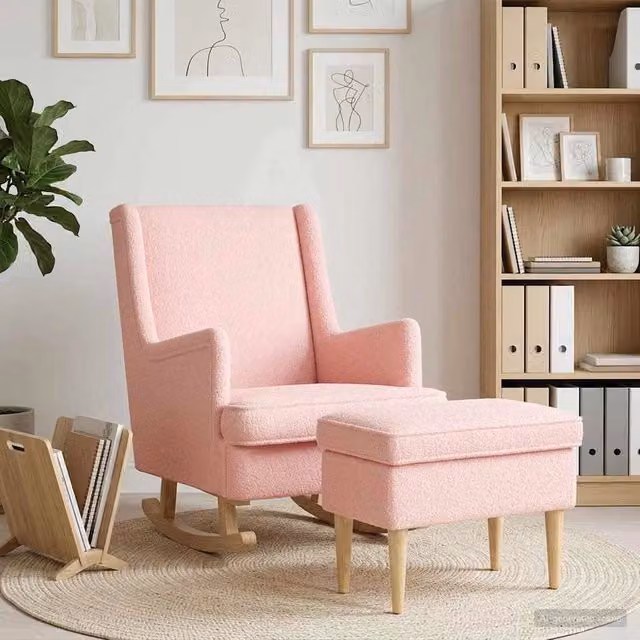 Poltrona con Ottomano 2 pz Rosa Bouclé 3418856