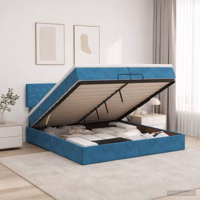 Letto matrimoniale con contenitore a sollevamento vidaXL in velluto blu L 200 cm x P 200 cm x H 140 cm