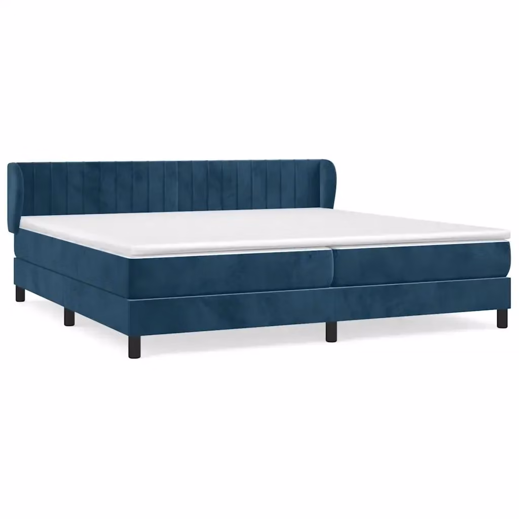 Letto matrimoniale con giroletto a molle e materasso ibrido vidaXL in velluto blu e bianco L/P: 200 x 200 cm – 2