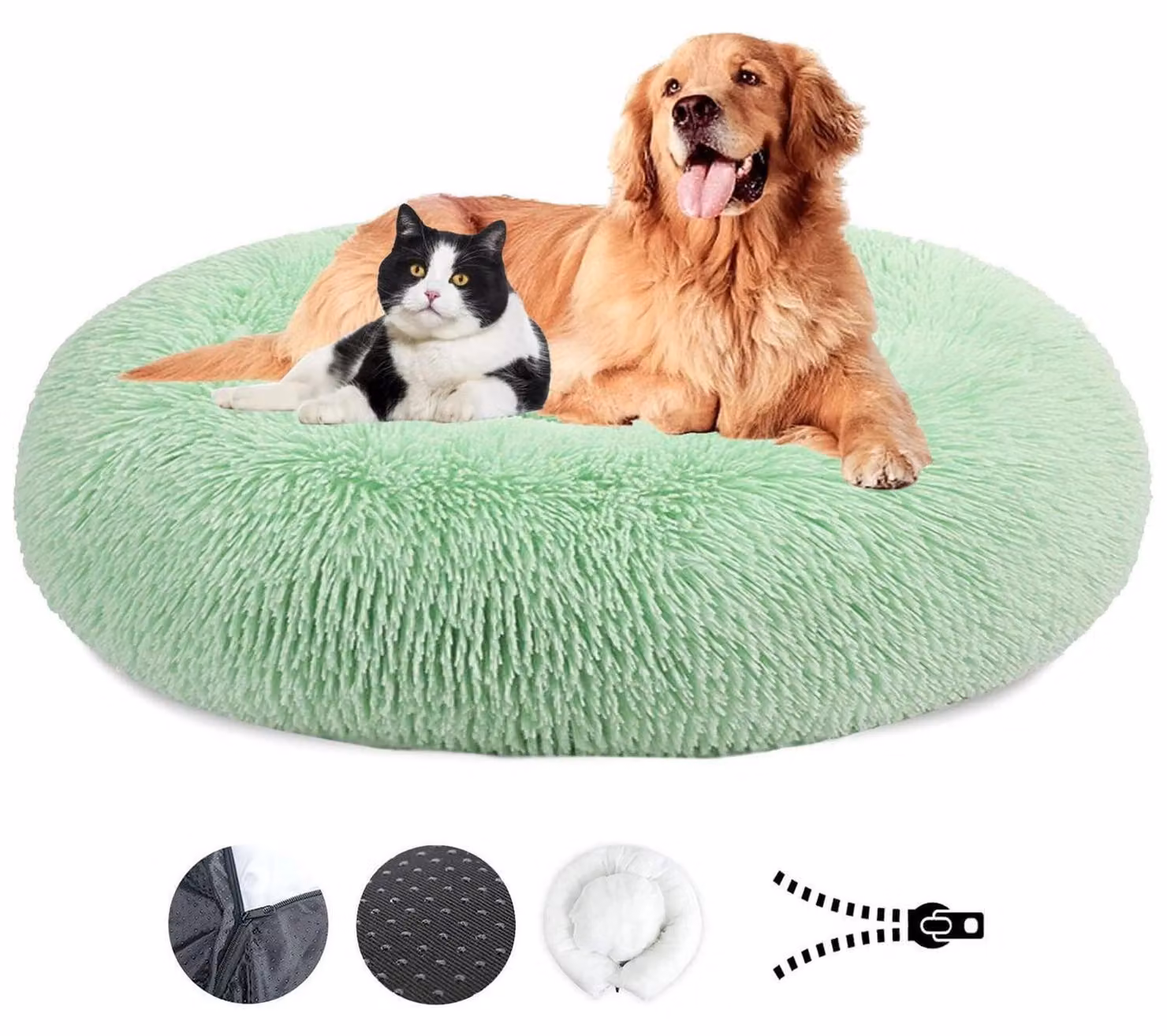 Cuccia per cani, morbida, lavabile, con rivestimento removibile e base antiscivolo, diametro 80 cm, colore verde