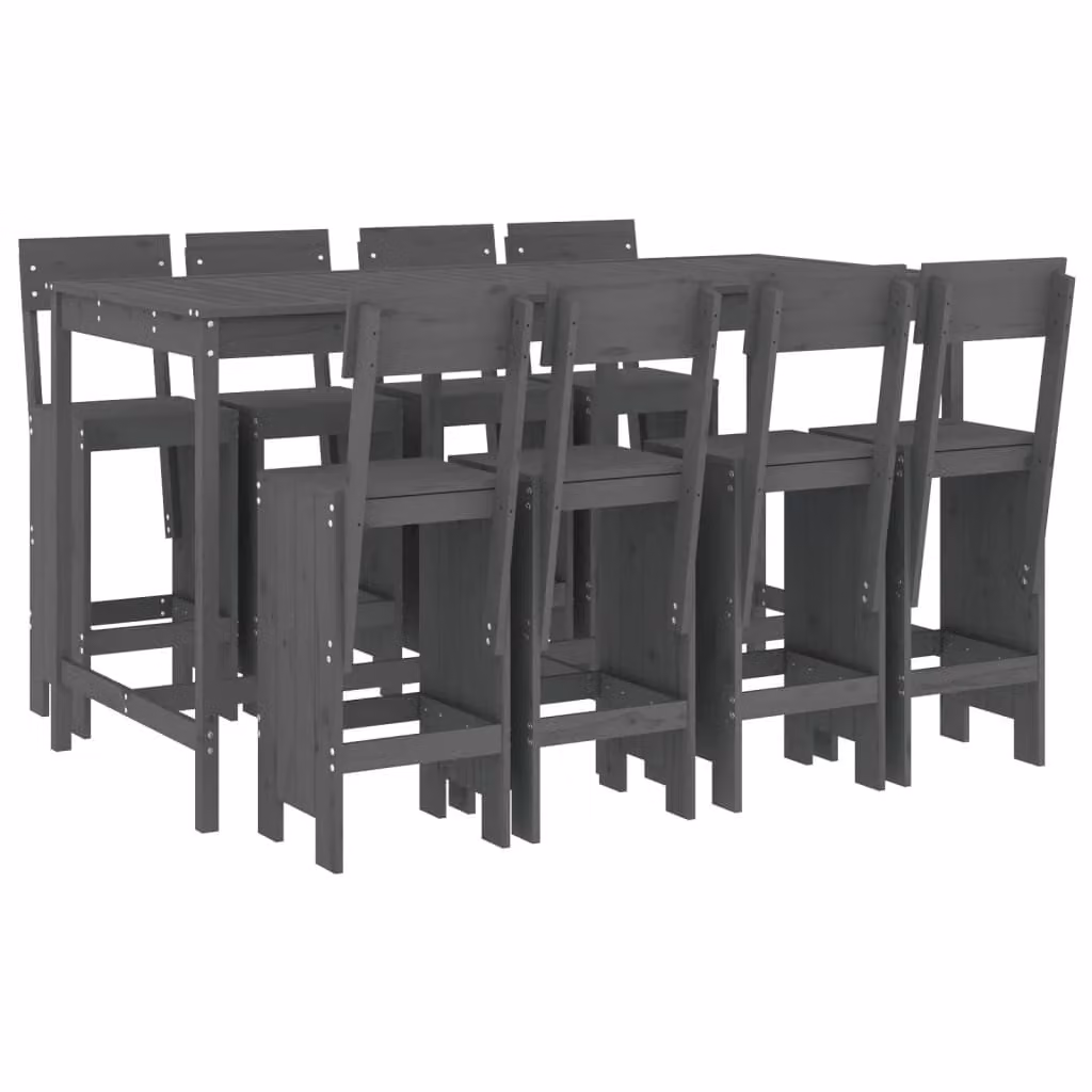 Set Bar da Giardino 9 pz Grigio in Legno Massello di Pino