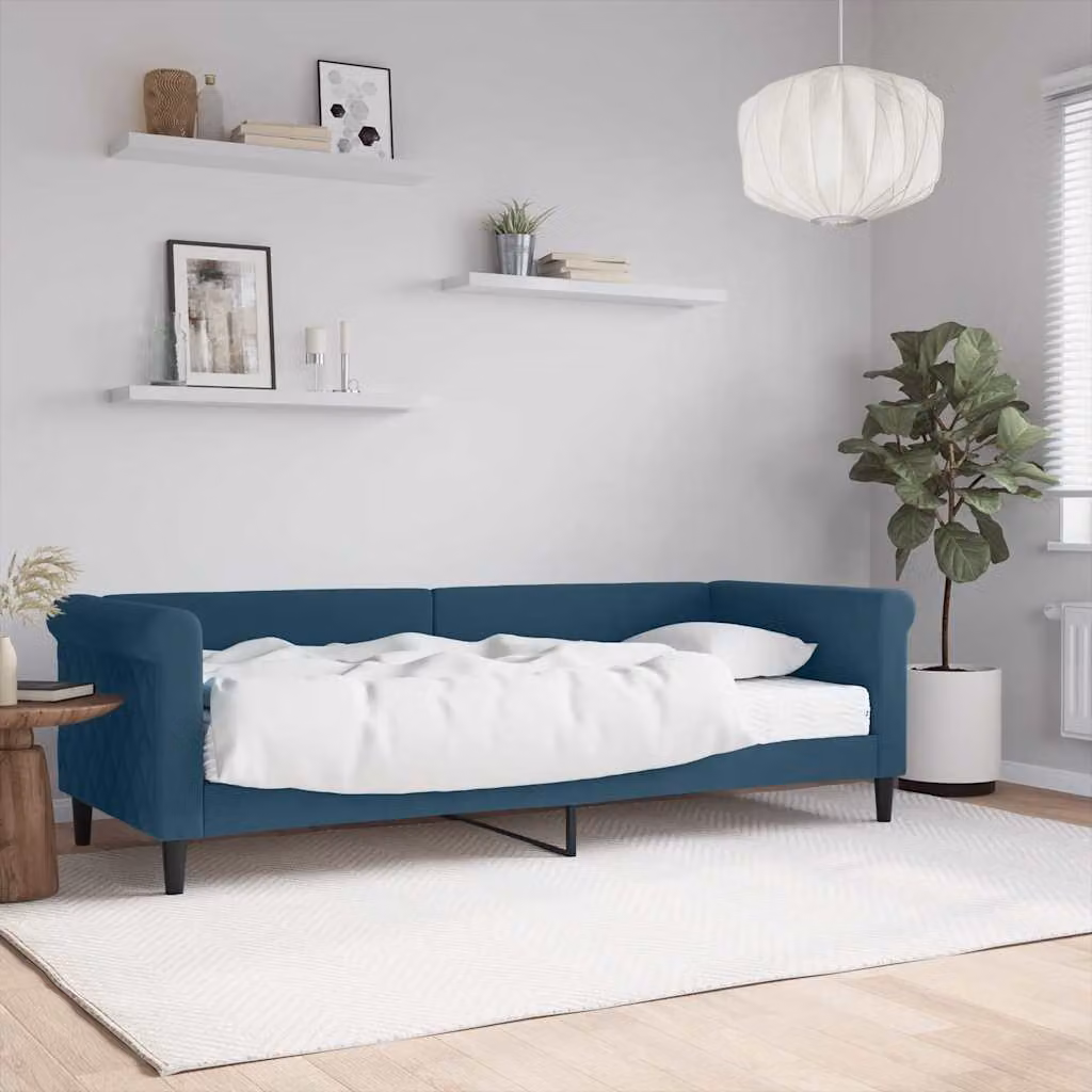 vidaXL Divano Letto in Velluto Blu con Materasso, L/P/H: 229 x 80 x 90 cm