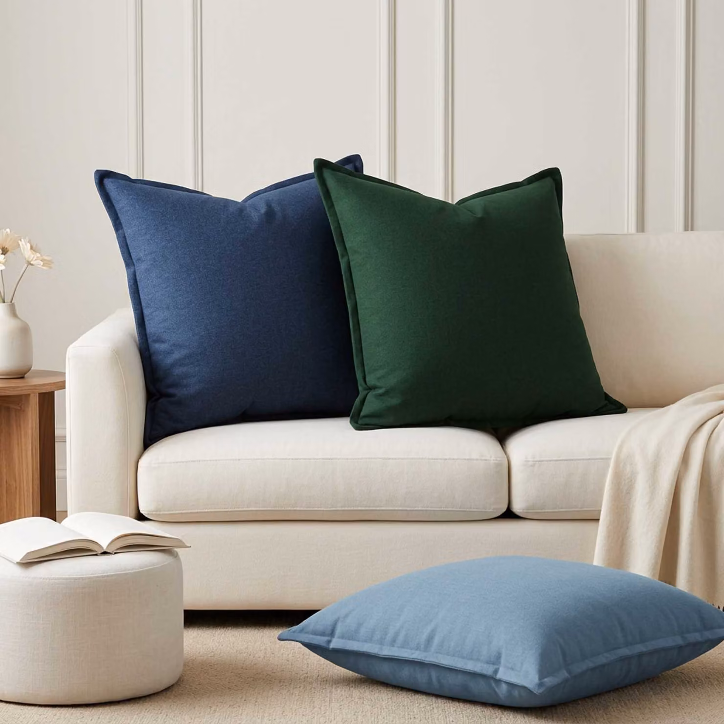 vidaXL Cuscino con cuscino HOUTEN 2 pz Blu jeans Lino