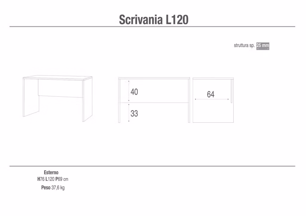 Scrivania moderna GIORDANOSHOP in finitura cemento grigio L: 120 cm, P: 76 cm, H: 69 cm – 2