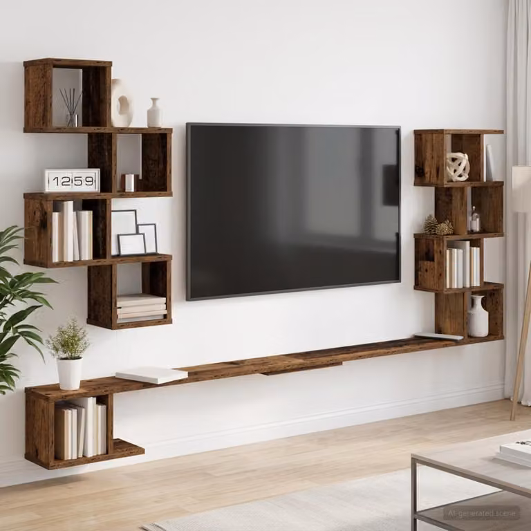 vidaXL Mensola per TV da muro in legno moderno colore marrone L: 160 cm, P: 15 cm, H: 94 cm
