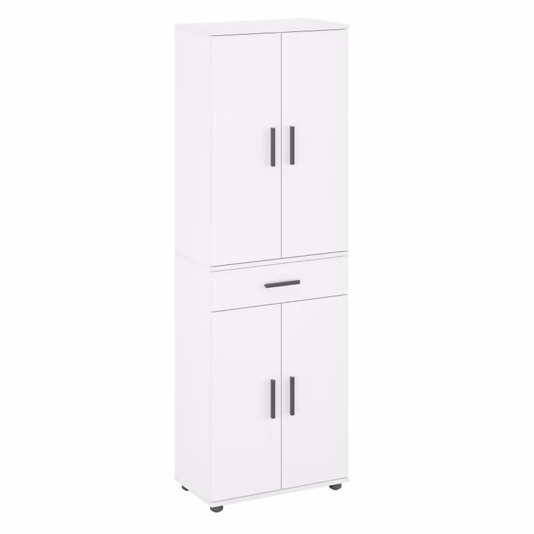KOMTO Mobile multiuso larghezza 60 cm - Mobile, armadio con 1 cassetto, mobile alto, mobile da ufficio, libreria a 4 ante, bianco Porto