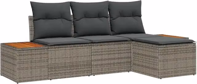 Set Divano da Giardino con cuscino 4 pz | Set Salotto da Giardino Grigio polyrattan