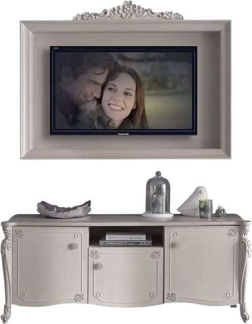 Parete attrezzata in legno di pino stile shabby chic bianco opaco Mobili 2G – 1