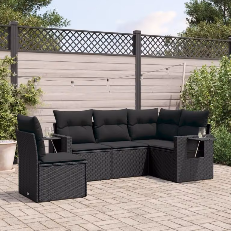 Maison Exclusive - Set Divani da Giardino 5 pz con Cuscini in Polyrattan Nero
