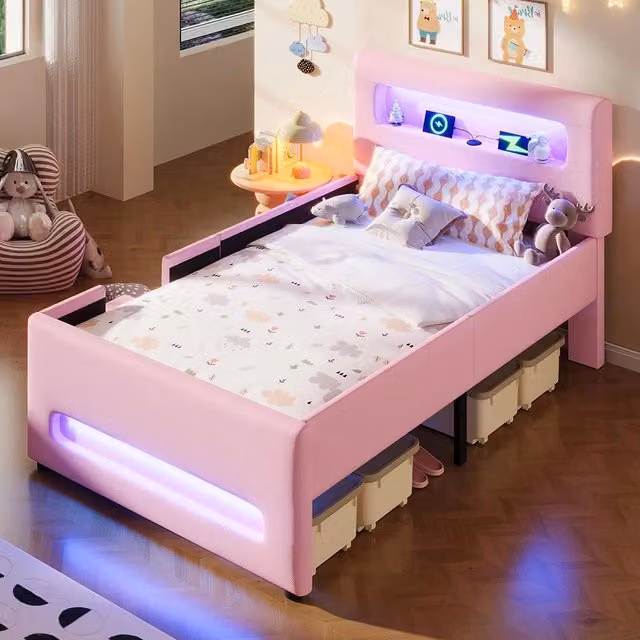 Letto imbottito 90x200cm?- Xylo - scala LED 2 cassetti rosa