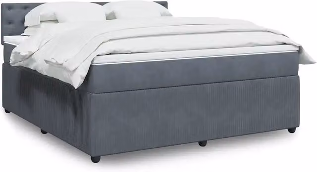 Letto con Giroletto a Molle e Materasso Ibrido vidaXL in Velluto Grigio e Bianco L/P: 180 x 200 cm – 1