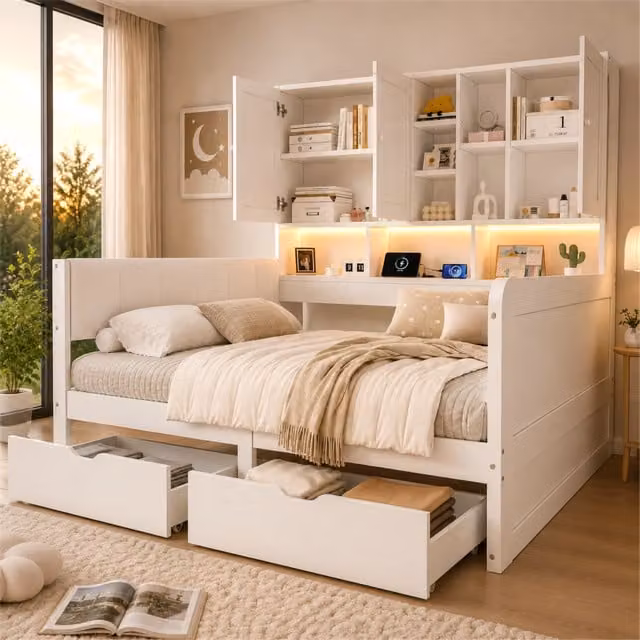 letto a contenitore in mdf bianco 140x200 cm