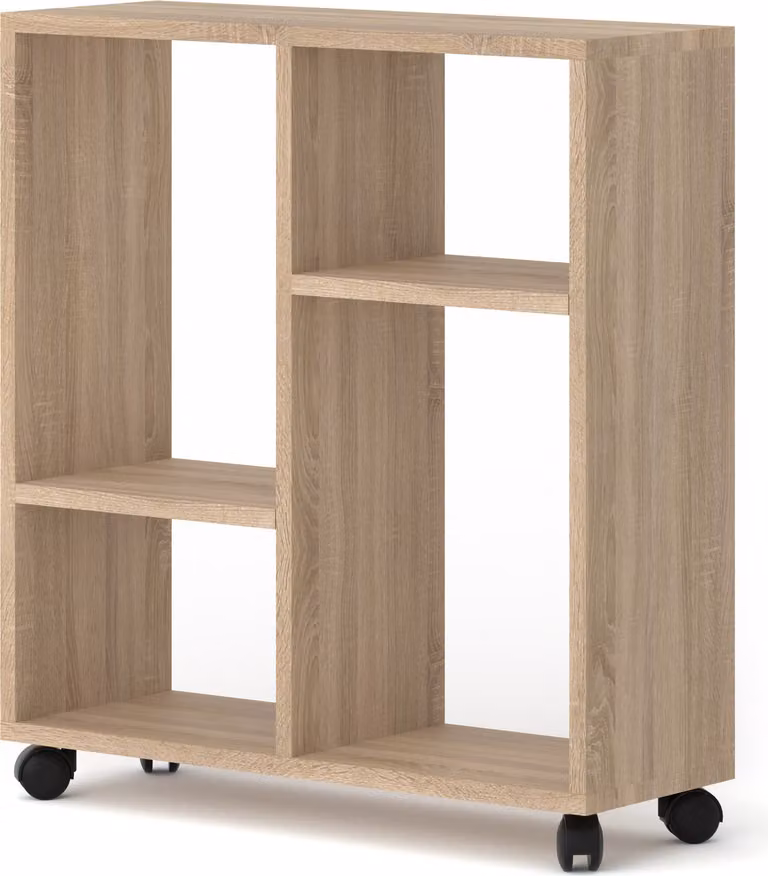 Tavolino organizer TRASCO 2 su rotelle 60 cm Tavolino per computer portatile Comodino Console Tavolino per divano Scaffale Rovere Sonoma