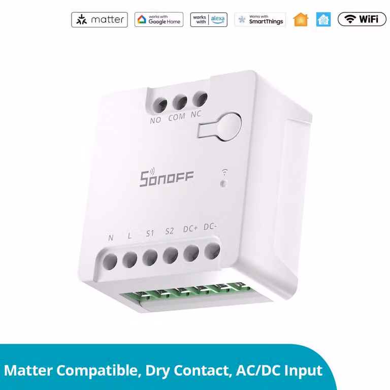SONOFF MINI-D: Interruttore intelligente con Matter e Wi-Fi, relè con contatto a secco, ingresso AC/DC, compatibile con Alexa e Google Home, ideale per porte di garage, scaldabagni e motori
