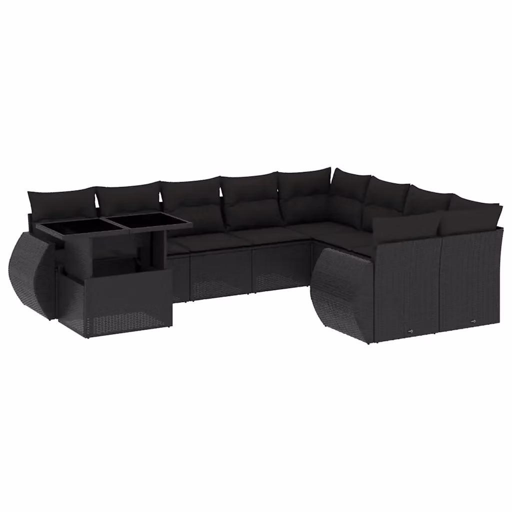 Set da giardino moderno vidaXL composto da 10 pezzi in rattan nero con cuscini inclusi e tavolino da caffè – 2