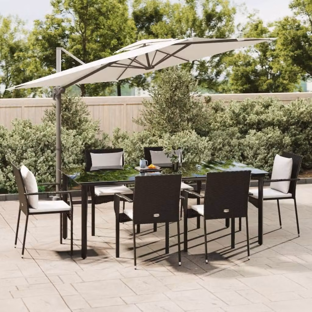 Maison Exclusive - Set da pranzo da giardino 7 pezzi con cuscini in polyrattan nero