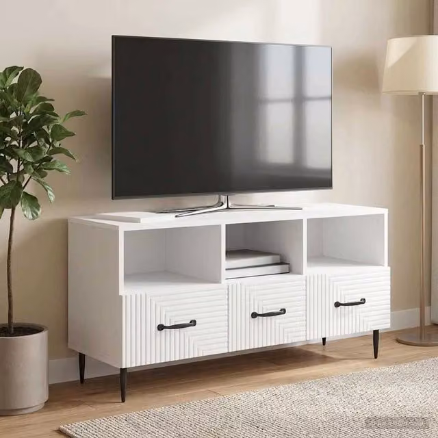 Mobile TV moderno vidaXL bianco lucido in legno e metallo L 102 cm x P 34,5 cm x H 50 cm