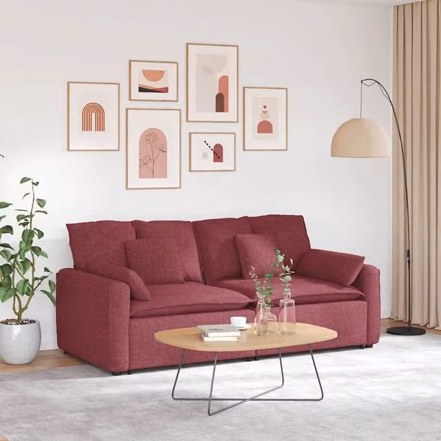 Divano Modulare con Cuscini Rosso Vino 3321120
