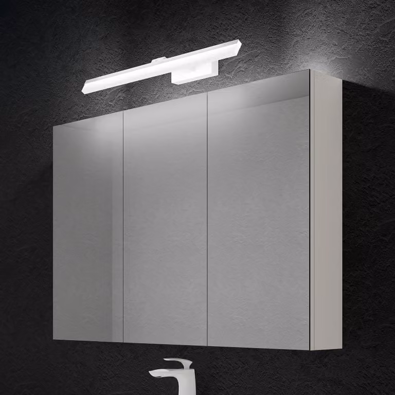 doporro Armadietto a Specchio 100x15x70cm con Lampada da Specchio LED per Bagno 60cm, 14W 6000K, Specchiera Bagno Mobilettto da Parete Bianco con 3 Ante e Applique Specchio Bianco, Spiegelschrank 02