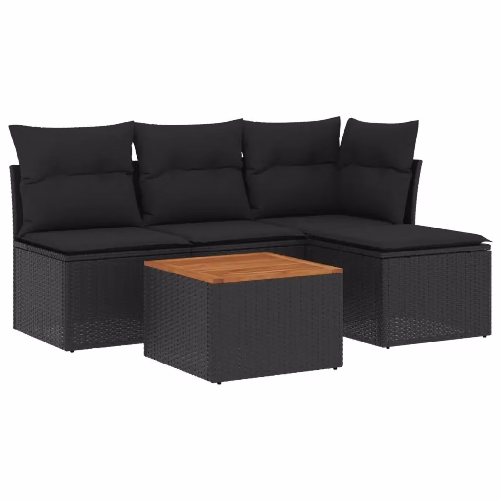vidaXL Set Divani da Giardino a L 5 pz in Polyrattan Nero con Cuscini e Tavolino da Esterno – 2