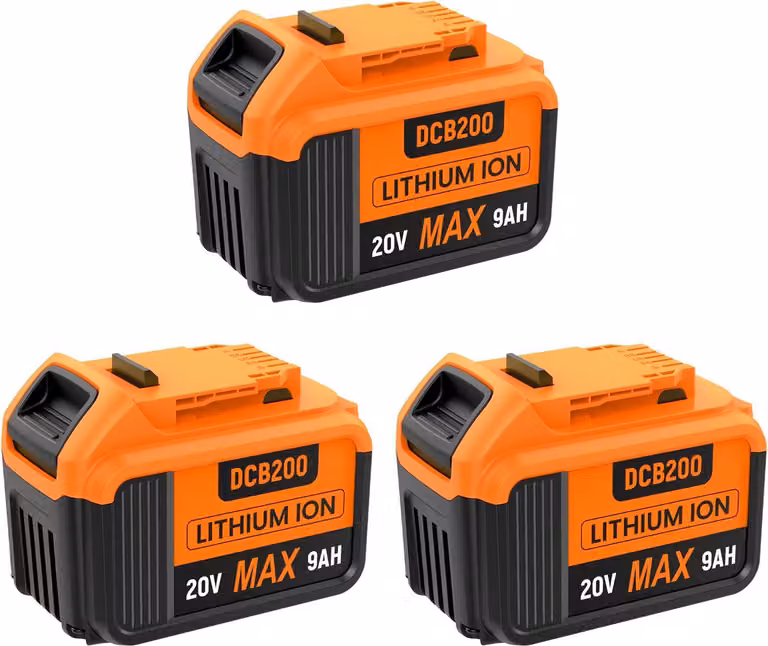 Batteria per utensili - Compatibile con DCB200 - Li-Ion 9000 mAh - Confezione da 3 batterie di ricambio - Per utensili a batteria - Grigio