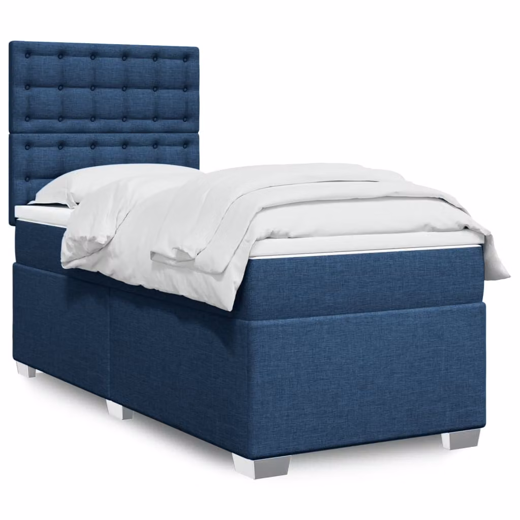 vidaXL Giroletto a Molle con Materasso Blu e Bianco in Tessuto L: 100 cm x P: 200 cm