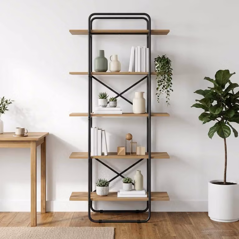 Libreria vidaXL a 5 livelli in stile industriale, colore marrone, L: 60 cm, P: 35 cm, H: 175,5 cm